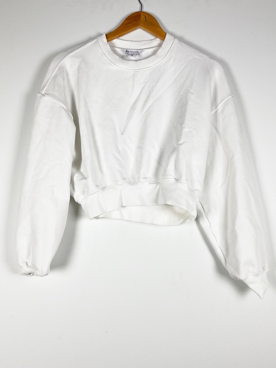 Athleta Sweaters - Athleta Women's Cotton Stretch Terry Crop Crew Pullover Sweatshirt Sweater White
